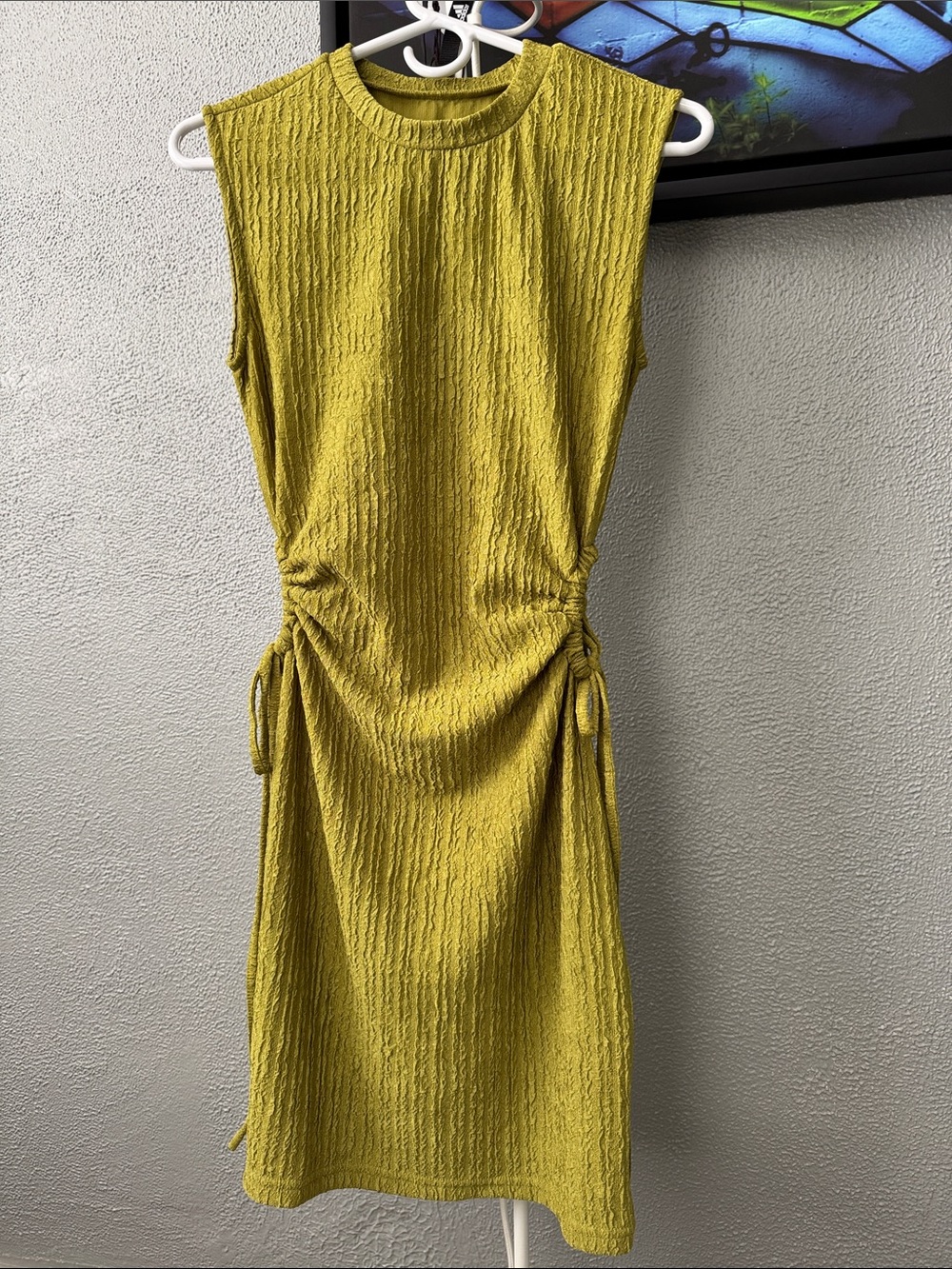 Amazon Sleeveless Ruched Midi Dress in Chartreuse Yellow